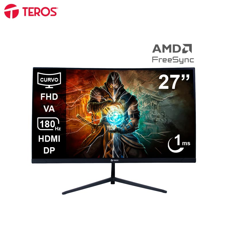 Monitor curvo gaming TEROS TE-2787G 27" FHD VA 180Hz 1ms HDMI DP AUDIO OUT Negro