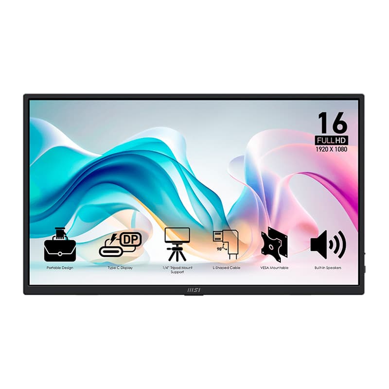 Monitor Portatil Plano MSI PRO MP165 E6, 15.6" FHD/IPS/HDMI x1/Tipo-C x2/Parlante: 2 x 1W