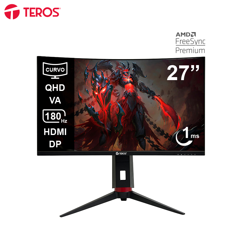 Monitor curvo gaming TEROS TE-2767G 27 QHD VA 180Hz 1ms HDMI DP